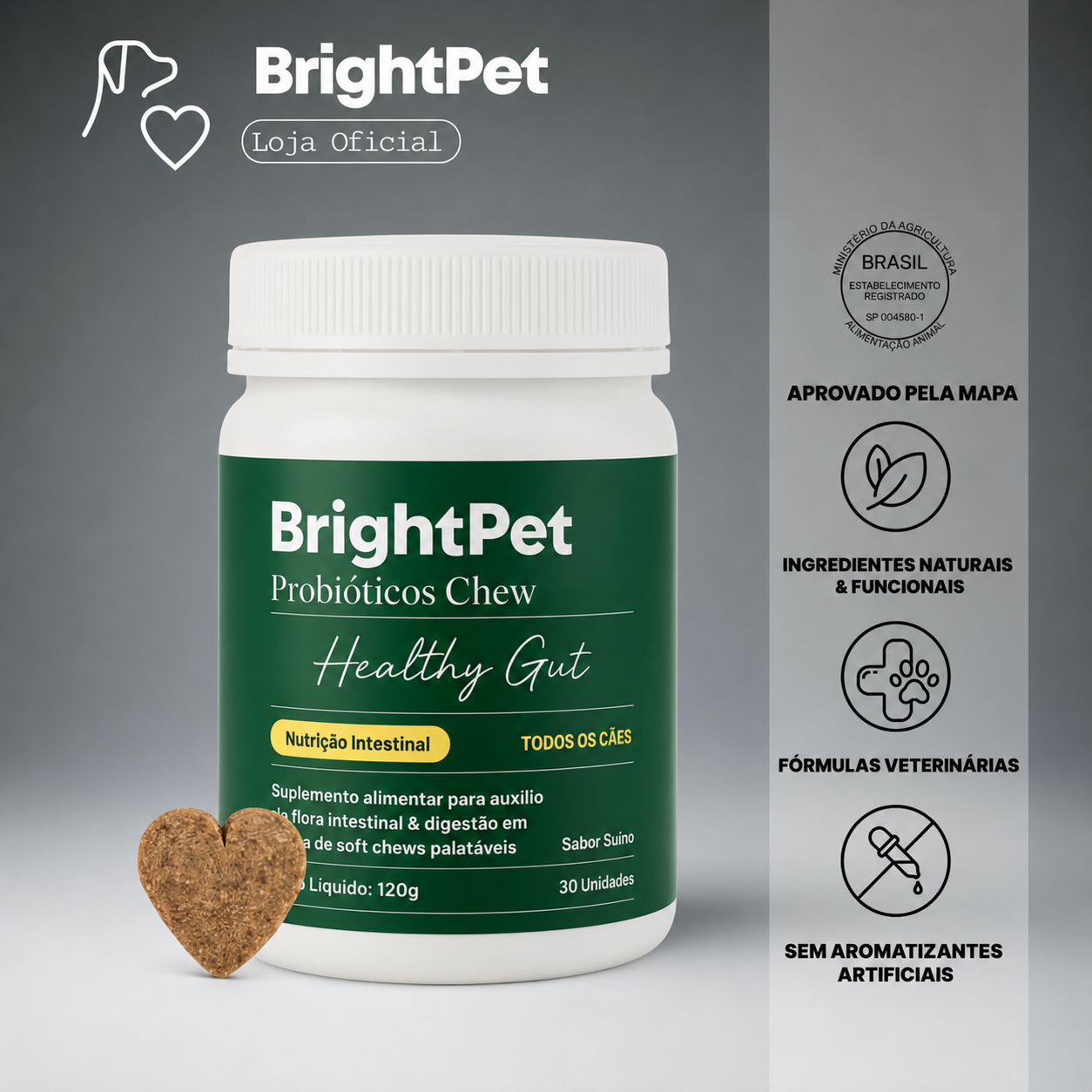 BrightPet Probiótico para Cães — pote de gummies